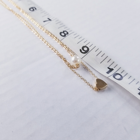 Layered Choker Necklace Pearl & Heart - Picture 3 of 3